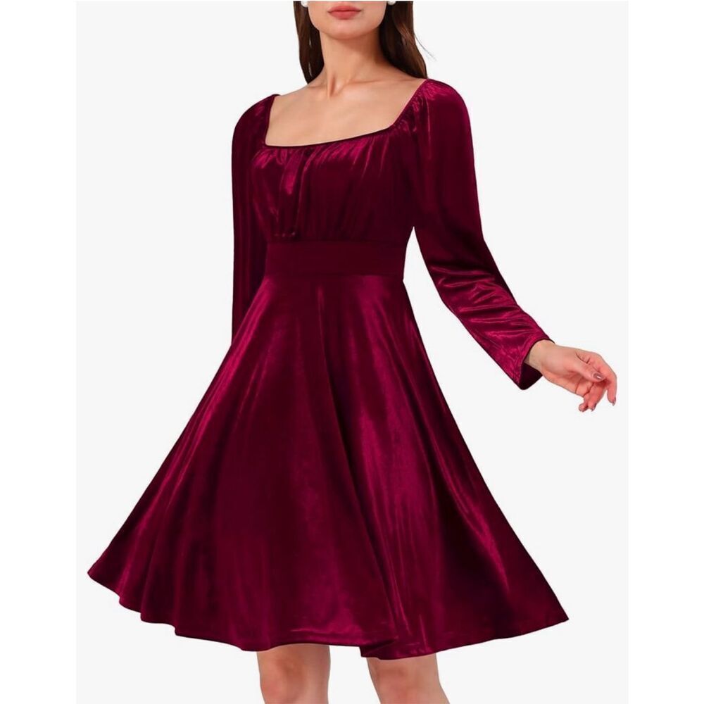 NEW Velvet Square Neck Mini Dress Long Sleeve Cocktail Dress S